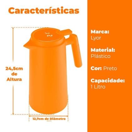 Imagem de Garrafa Térmica com Termômetro Digital e Cabo de Madeira Preta 1L - Lyor