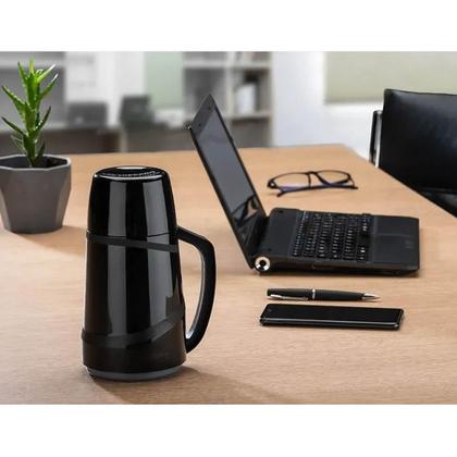 Imagem de Garrafa Térmica Cristal 500ml Preto Ampola de Vidro Plástico Café Chá Leite Soprano