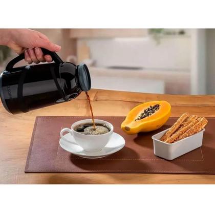 Imagem de Garrafa Térmica Cristal 500ml Preto Ampola de Vidro Plástico Café Chá Leite Soprano