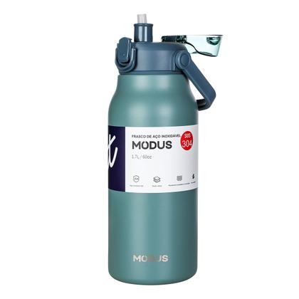 Imagem de Garrafa Térmica de Água 1700ml Aço Inoxidável com Canudo Portátil Café Suco Academia Passeio Camping Caminhada