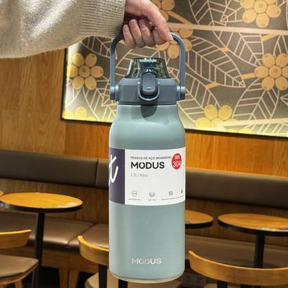 Imagem de Garrafa Térmica de Água 1700ml Aço Inoxidável com Canudo Portátil Café Suco Academia Passeio Camping Caminhada