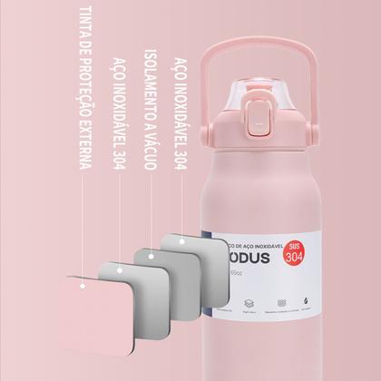 Imagem de Garrafa Térmica de Água 1700ml Aço Inoxidável com Canudo Portátil Café Suco Academia Passeio Camping Caminhada