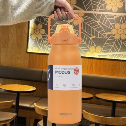 Imagem de Garrafa Térmica de Água 1700ml Aço Inoxidável com Canudo Portátil Café Suco Academia Passeio Camping Caminhada