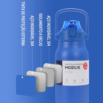 Imagem de Garrafa Térmica de Água 1700ml Aço Inoxidável com Canudo Portátil Café Suco Academia Passeio Camping Caminhada