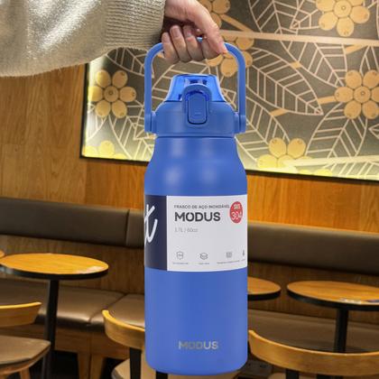 Imagem de Garrafa Térmica de Água 1700ml Aço Inoxidável com Canudo Portátil Café Suco Academia Passeio Camping Caminhada