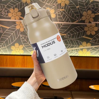 Imagem de Garrafa Térmica de Água 1700ml Aço Inoxidável com Canudo Portátil Café Suco Academia Passeio Camping Caminhada