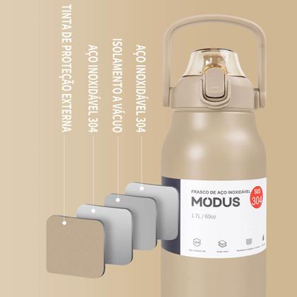 Imagem de Garrafa Térmica de Água 1700ml Aço Inoxidável com Canudo Portátil Café Suco Academia Passeio Camping Caminhada