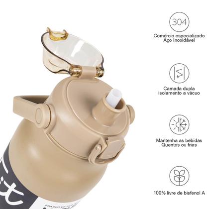 Imagem de Garrafa Térmica de Água 1700ml Aço Inoxidável com Canudo Portátil Café Suco Academia Passeio Camping Caminhada