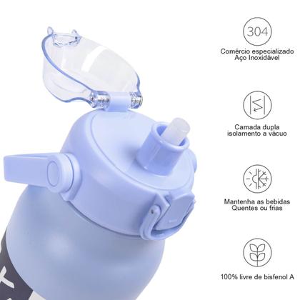 Imagem de Garrafa Térmica de Água 1700ml Aço Inoxidável com Canudo Portátil Café Suco Academia Passeio Camping Caminhada