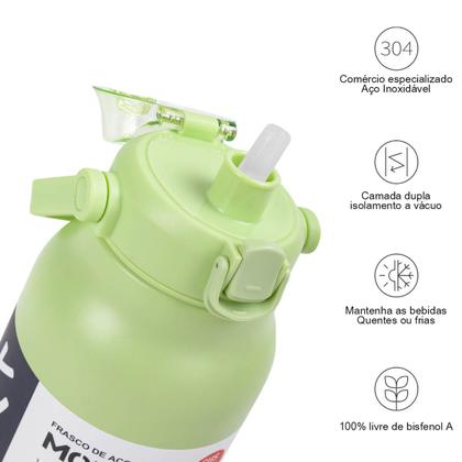 Imagem de Garrafa Térmica de Água 1700ml Aço Inoxidável com Canudo Portátil Café Suco Academia Passeio Camping Caminhada