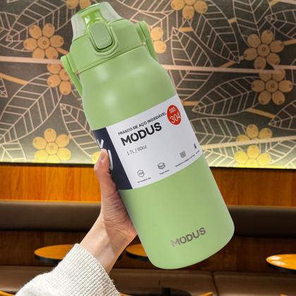 Imagem de Garrafa Térmica de Água 1700ml Aço Inoxidável com Canudo Portátil Café Suco Academia Passeio Camping Caminhada