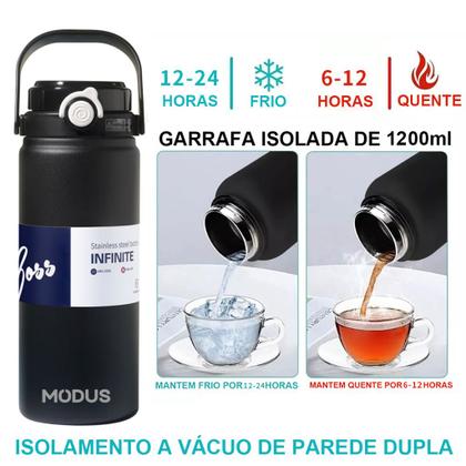 Imagem de Garrafa Térmica de Água Café Suco A Vácuo 1200ml Inox Parede Dupla Camping Academia Passeio Caminhada Portátil