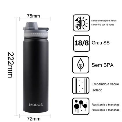 Imagem de Garrafa Térmica de Água Café Suco Academia Passeio Caminhada Camping 750ml Aço Inoxidável Portátil