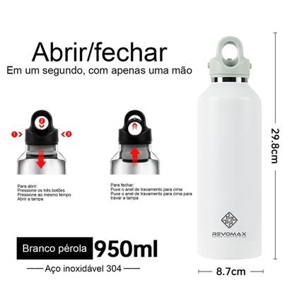 Imagem de Garrafa Térmica de Água Parede Dupla Revomax 950ml Original Aço Inox Tampa a Vácuo Café Suco Academia Passeio Caminhada Camping
