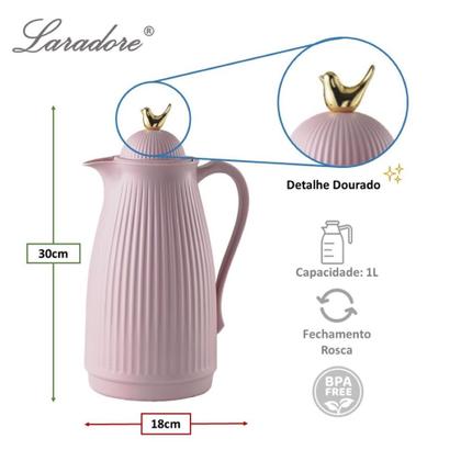 Imagem de Garrafa Térmica de Café Laradore Bird - Rosa e Dourada (1L)
