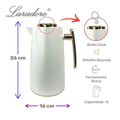 Imagem de Garrafa Térmica de Café Laradore Luxo - Branca e Dourada 1L