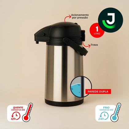 Imagem de Garrafa Térmica De Inox 1 Litro Quentes E Frios Por Mais Tempo, Resistente, Portátil E Elegante, Ideal Para Café, Chá, Viagens E Uso Diário