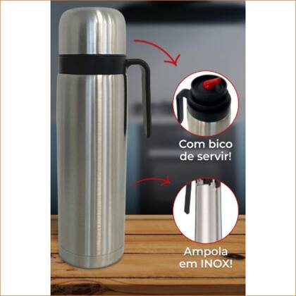 Imagem de Garrafa Térmica de Inox 950 ML Ampola de Inox Bico de servir e alça para transporte Madri Unitermi