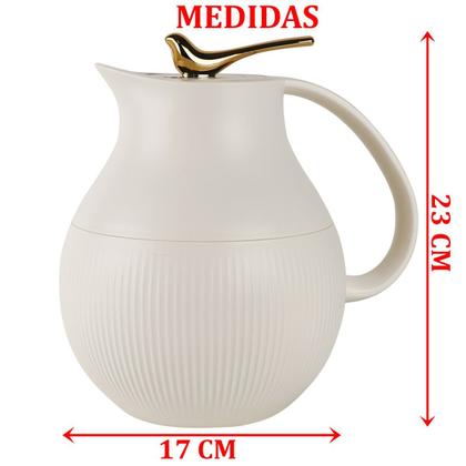 Imagem de Garrafa Térmica De Mesa Pássaro Dourado Branco Leite Chá 1L