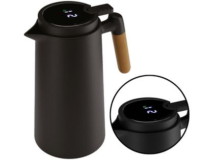 Imagem de Garrafa Térmica de Plástico com Cabo de Madeira e Termômetro Tap Lyor 1L Preto