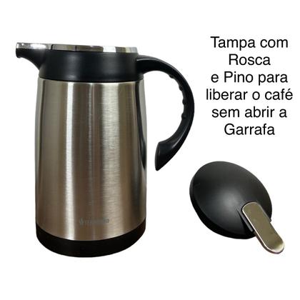 Imagem de Garrafa Térmica em Inox 600 Ml com gatilho Acionador Café e Chá Quente ou Frio