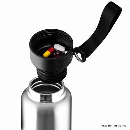 Imagem de Garrafa Térmica em Inox Porta Comprimidos Parede Dupla 500ml Com Copo