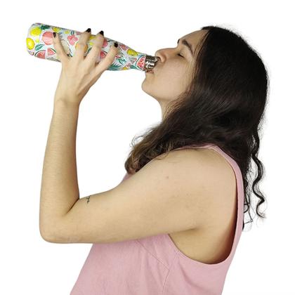 Imagem de Garrafa Termica Estampada Flores Frutas Aço Inox Floral Florido 500ml Agua Gelada Squeeze Academia Treino Caminhada Trabalho Portatil Resistente
