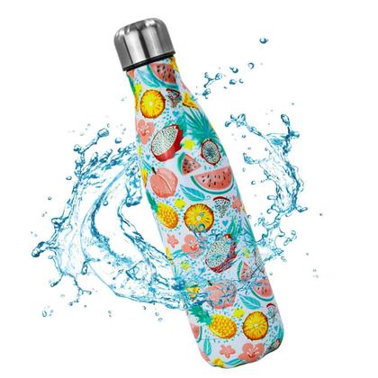 Imagem de Garrafa Termica Estampada Flores Frutas Aço Inox Floral Florido 500ml Agua Gelada Squeeze Academia Treino Caminhada Trabalho Portatil Resistente