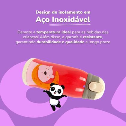 Imagem de Garrafa térmica infantil Bebê escola parede dupla inox 550ML 2em1 +Suporte