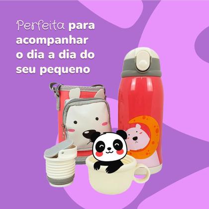 Imagem de Garrafa térmica infantil Bebê escola parede dupla inox 550ML 2em1 +Suporte