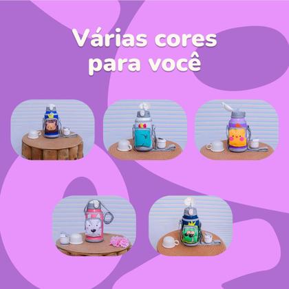 Imagem de Garrafa térmica infantil Bebê escola parede dupla inox 550ML 2em1 +Suporte