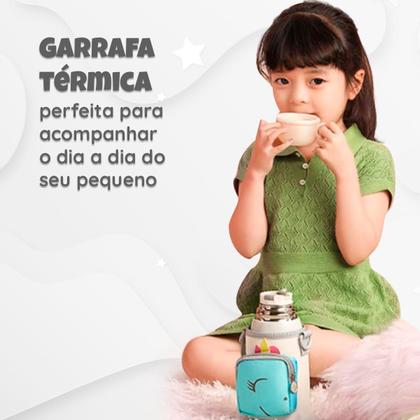 Imagem de Garrafa térmica infantil Bebê escola parede dupla inox 550ML 2em1 +Suporte