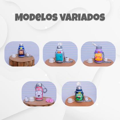 Imagem de Garrafa térmica infantil Bebê escola parede dupla inox 550ML 2em1 +Suporte