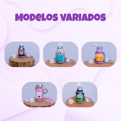 Imagem de Garrafa térmica infantil Bebê escola parede dupla inox 550ML 2em1 +Suporte
