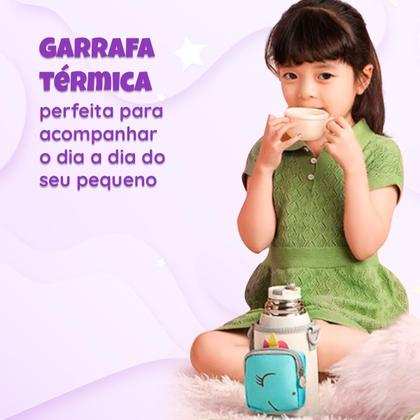 Imagem de Garrafa térmica infantil Bebê escola parede dupla inox 550ML 2em1 +Suporte
