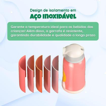 Imagem de Garrafa térmica infantil Bebê escola parede dupla inox 550ML 2em1 +Suporte