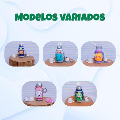 Imagem de Garrafa térmica infantil Bebê escola parede dupla inox 550ML 2em1 +Suporte