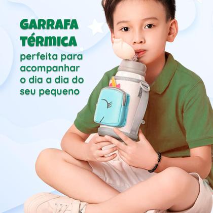 Imagem de Garrafa térmica infantil Bebê escola parede dupla inox 550ML 2em1 +Suporte