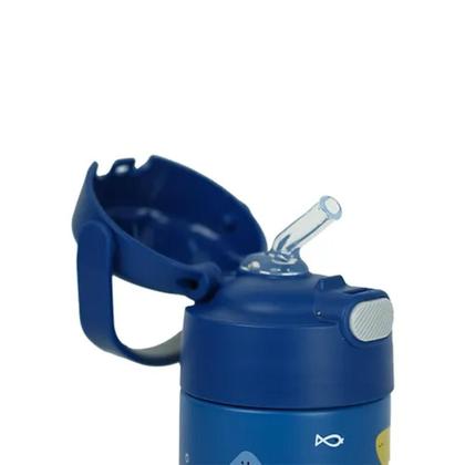 Imagem de Garrafa Térmica Infantil Canudo Com Alça Thermos Tubarão Inox 355ml
