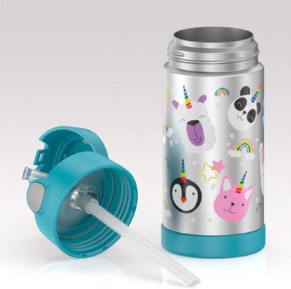 Imagem de Garrafa Térmica Infantil Funtainer F401 Unicórnio Colorido Thermos - 355ml