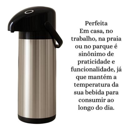 Imagem de Garrafa Térmica Inox 1 Litro com sistema de Pressão e Alça Verona Unitermi Café Chá Água