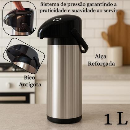 Imagem de Garrafa Térmica Inox 1 Litro com sistema de Pressão e Alça Verona Unitermi Café Chá Água