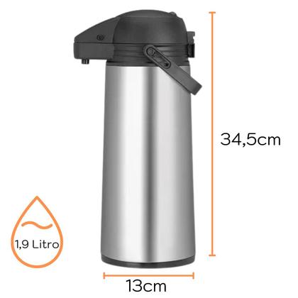 Imagem de Garrafa Térmica Inox 1,9l Café Chá Restaurante Hotel Empresa Buffet Resistente