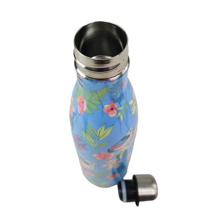 Imagem de Garrafa Termica Inox 500ml Estampa Passaros Flores Jardim Florido Floral Estudo Trabalho Academia Conserva Agua Bebida Gelada Quente Cha  Suco Resiste