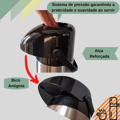 Imagem de Garrafa Térmica Inox 600ML Verona Pressão Unitermi Garrafa Pequena Café Chá Tereré Chimarrão Água