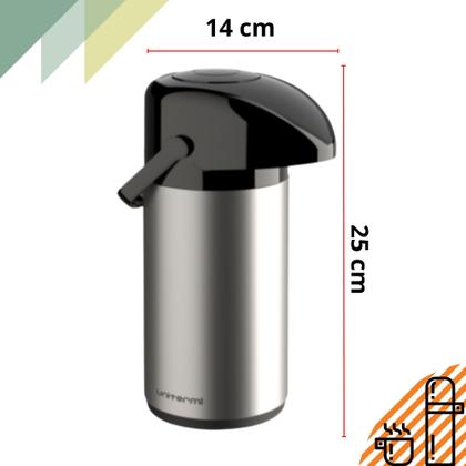 Imagem de Garrafa Térmica Inox 600ML Verona Pressão Unitermi Garrafa Pequena Café Chá Tereré Chimarrão Água