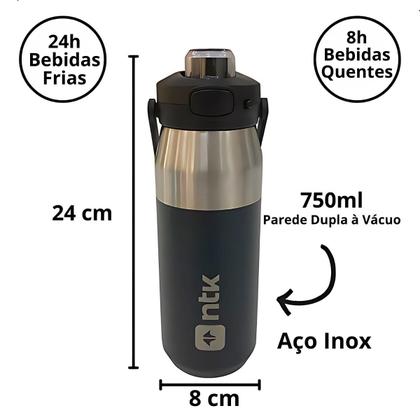 Imagem de Garrafa Térmica Inox 750ml Água Fria Quente Ntk Isomax Azul Claro
