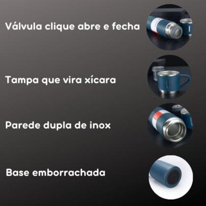 Imagem de Garrafa Térmica Inox Com 3 Xícaras Parede Dupla Premium