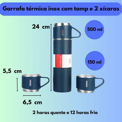 Imagem de Garrafa Térmica Inox Com 3 Xícaras Parede Dupla Premium