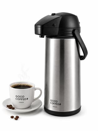 Imagem de Garrafa Térmica Inox de Pressão Good Coffee Ponente 1 Litro com Ampola de Vidro Conservação Térmica para Café Chá e Bebidas Quentes ou Frias